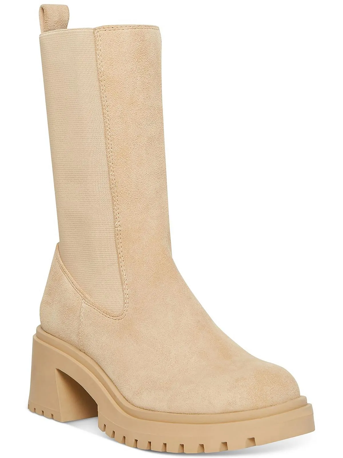 Womens Leather Stretch Mid-Calf Boots