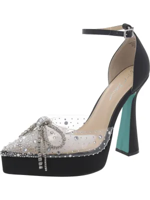 Womens Satin Embellished Platform Heels