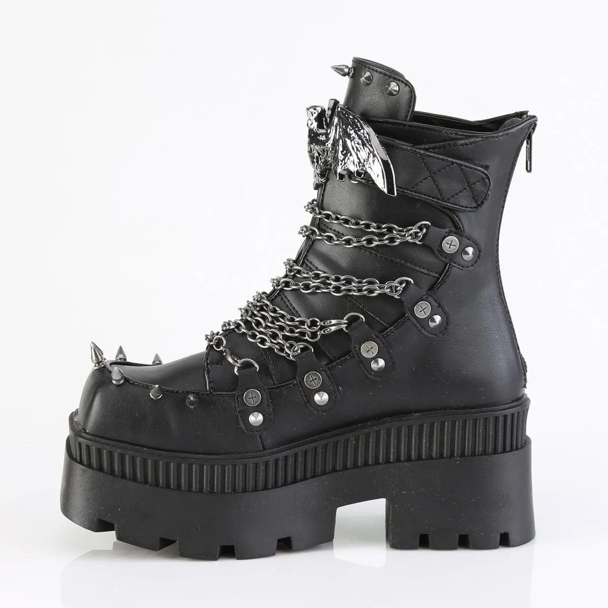 WRATH-55 Black Vegan Leather Ankle Boots
