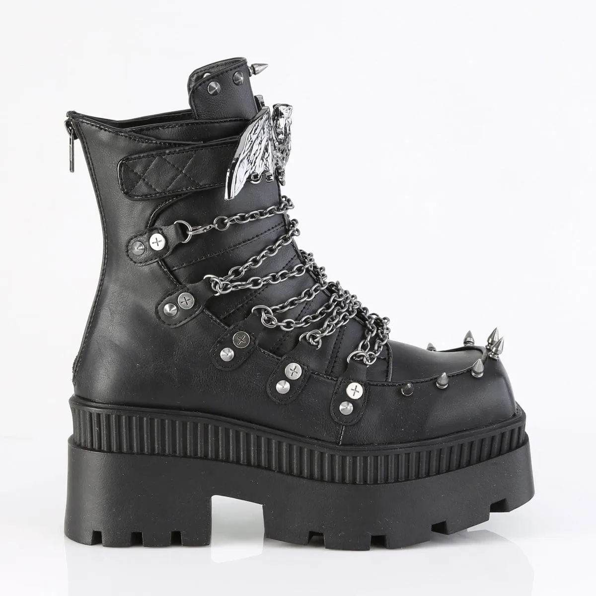 WRATH-55 Black Vegan Leather Ankle Boots